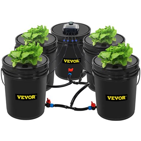 Deep Water Culture (DWC) Hydroponic System Grow Kit ; Large 5 Gallon Square Buckets, pre-drilled ; Reservoir Bucket Connected to 4 Grow Buckets with 34" Fittings ; Package Includes 5 x Square 5 Gallon Buckets, Lids, 4 Net Pots, 15Lmin Air Pump, Air Stones, Fittings, Tubing and 3L Clay Pebbles. . 5 gallon bucket hydroponic drip system